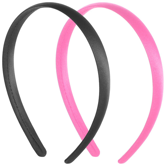 2Pcs Headbands for Women Girls Satin Black Headband Women Plain Wide Hair Band Hoops Elastic Solid Hairband Accessories for Mothers Sisters Cosplay Holiday Halloween DIY (black+pink, Width 2cm)