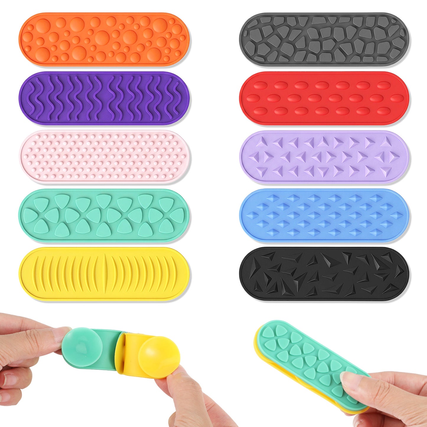 FNANJWQ 10 Pcs Sensory Fidget Toys, Textured Suction Toys Silicone Fidget Strips for Adults with ADHD, Sensory Stickers for Stress Relief Quiet Desk Fidgets Toy for Office Home