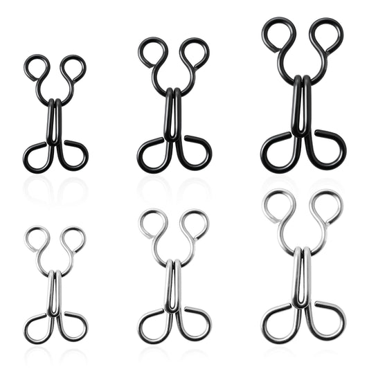 COMNICO 144Pcs Hook and Eye Sewing, Bra Hooks Replacement 3 Sizes Hook and Eye Closures for Clothing Trousers Skirt Silver Black Clasp Hooks Bra Hooks Fasteners Sewing DIY Craft 12/18/23mm