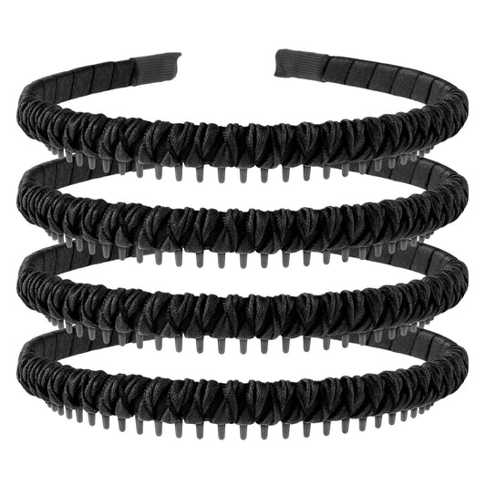 Sibba 4pcs Skinny Headbands For Women Non-Slip Zig Zag Hairband with Teeth Comb Headband Head Bands For Curly Hair Headband Thin Headpiece for Washing Face Elastic Headwear Hair Hoop