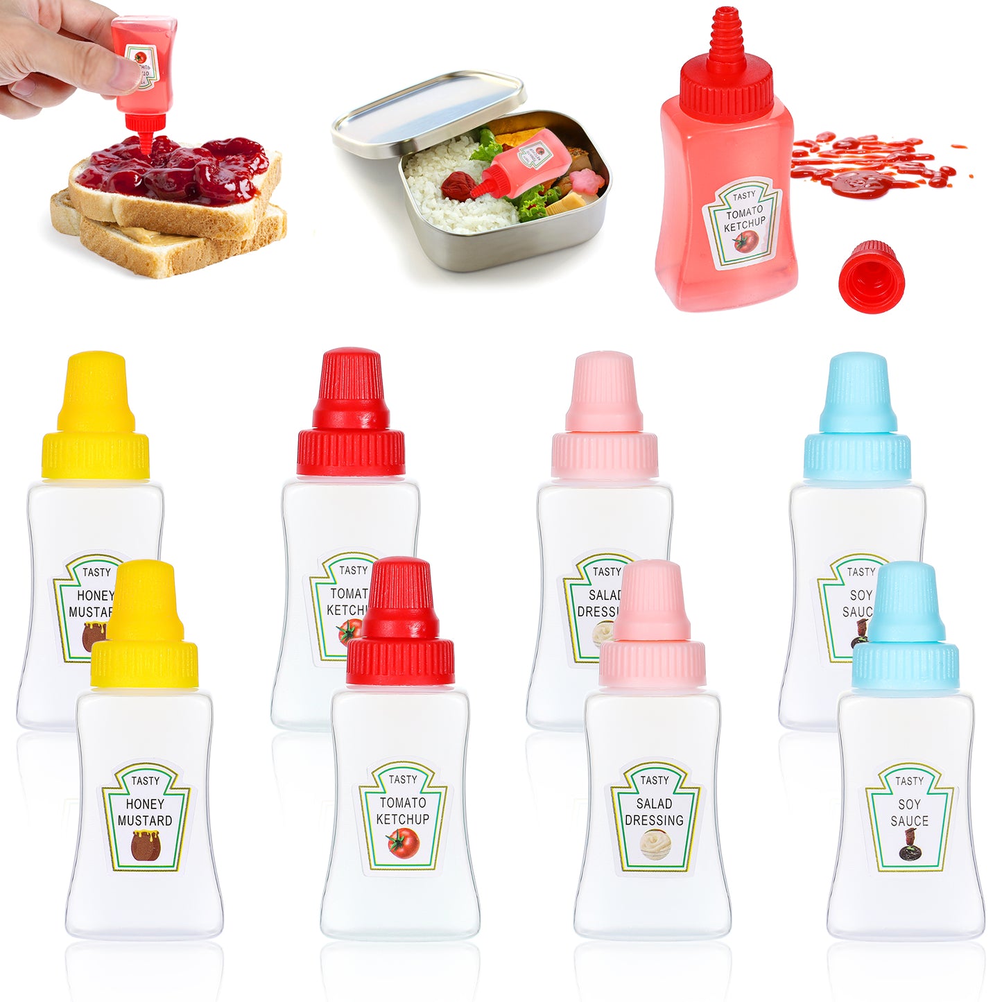 Wanmu 8 Pcs Mini Ketchup Bottle, 40ml/1.4oz Refillable Empty Condiment Squeeze Sauce Container, Portable Plastic Salad Dressing Container Squirt Squeezable Jar Dispensers for Bento Box Accessories