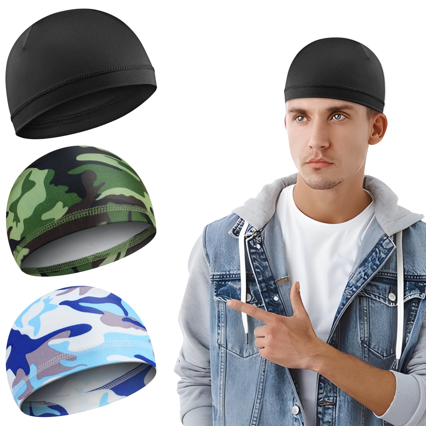 3pcs Skull Caps Helmet Liner Sweat Wicking Thermal Running Beanie Fashion Breathable Cycling Sport Caps for Men Women Bicycle