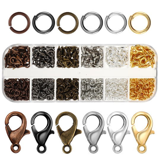 Dimeho 960 pcs Jump Rings for Jewelry Making Kit 6 Colors Lobster Claw Clasp Open Jump Rings Repair Kit Necklace Jewelry Finding Kits for DIY Jewelry Making Keychains Bracelet