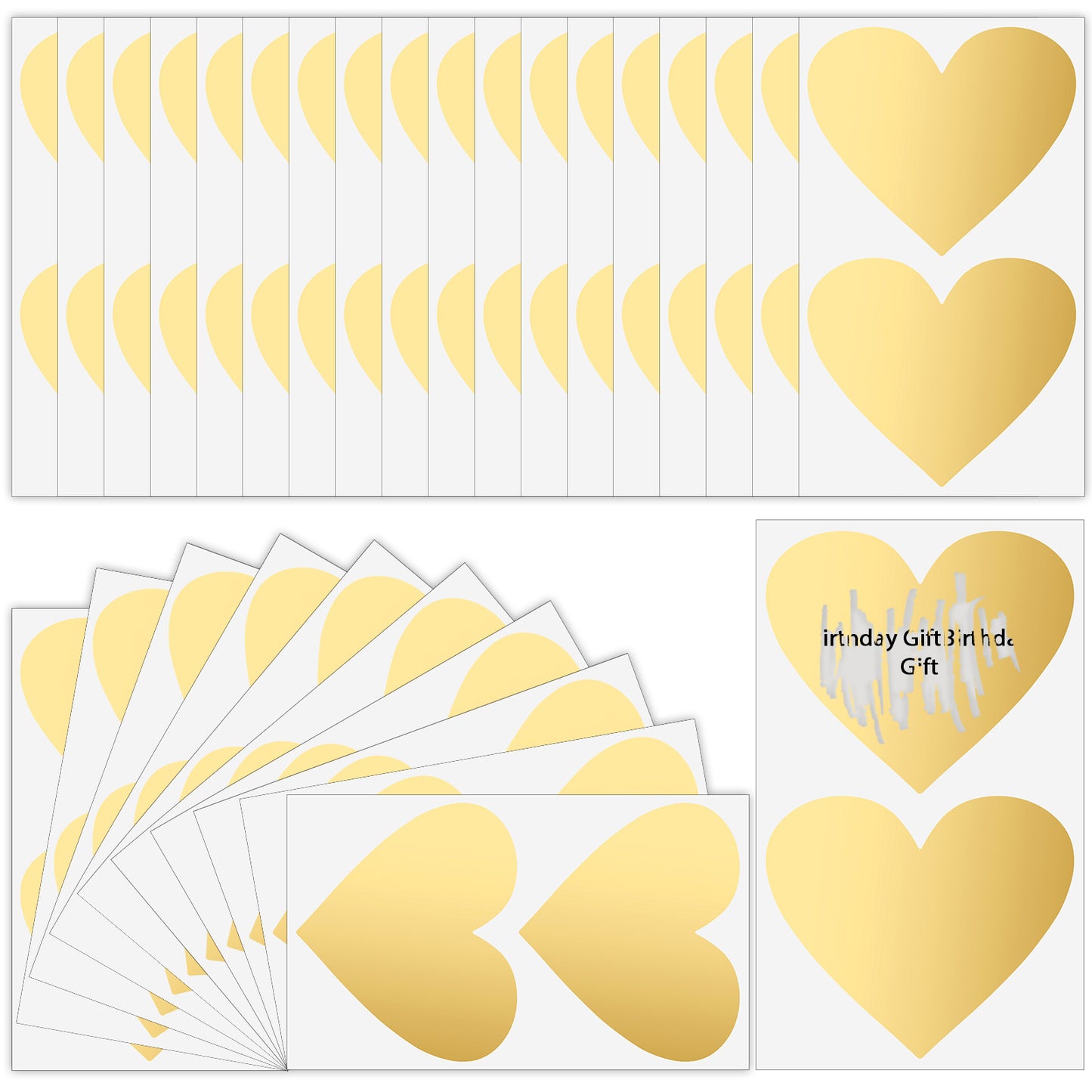 COMNICO 50pcs Scratch Off Sticker Labels 2 inch Heart Self Adhesive Scratch Off Cards Gold Scratcher Stickers for Lottery Tickets, DIY Raffle Card Games Creating, Reward Card, Promotion