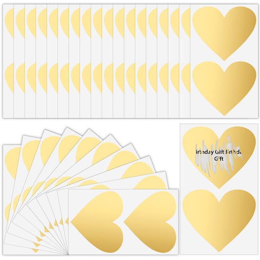 COMNICO 50pcs Scratch Off Sticker Labels 2 inch Heart Self Adhesive Scratch Off Cards Gold Scratcher Stickers for Lottery Tickets, DIY Raffle Card Games Creating, Reward Card, Promotion