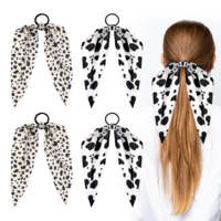 4 Pcs Cow Print Hair Band Bunny Ear Bowknot Scrunchie Non-Slip Hair Tie Ropes Aesthetic Ponytail Holder Hair Ribbon Barrettes Accessories for Curly Straight Thin Thick Fine Hair