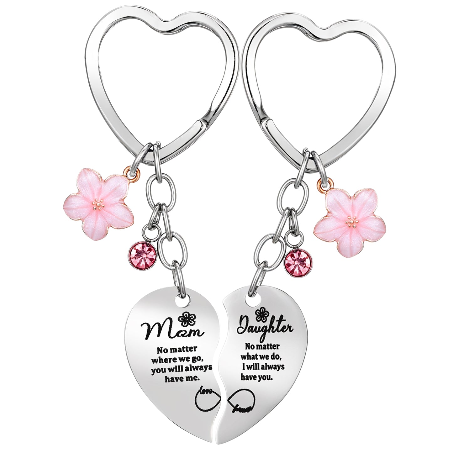 2 Pcs Mother Daughter Heart Matching Keyring Keychain Set Gift for Mom Mother’s Day Gift from Daughter Christmas Mom Keychain No Matter What No Matter Where Keychain for Sister Friend Bestie Christmas