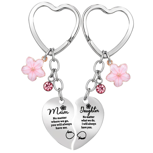2 Pcs Mother Daughter Heart Matching Keyring Keychain Set Gift for Mom Mother’s Day Gift from Daughter Christmas Mom Keychain No Matter What No Matter Where Keychain for Sister Friend Bestie Christmas