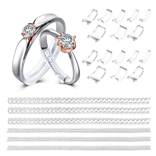 Wanmu 22Pcs Ring Sizers for Loose Rings, 2 Styles Invisible Ring Size Adjuster for Women - Keep Rings From Spinning, Silicone Clear Ring Resizer, 16 Inserts 8 Sizes, 6 Spirals 2 Sizes for Almost Ring