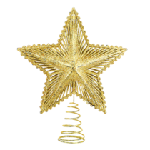 Christmas Tree Topper Xmas Glitter Gold Hollow Star Treetop Topper Gold Glittered Star for Christmas Tree Decoration Ornaments New Year Holiday Indoor Office