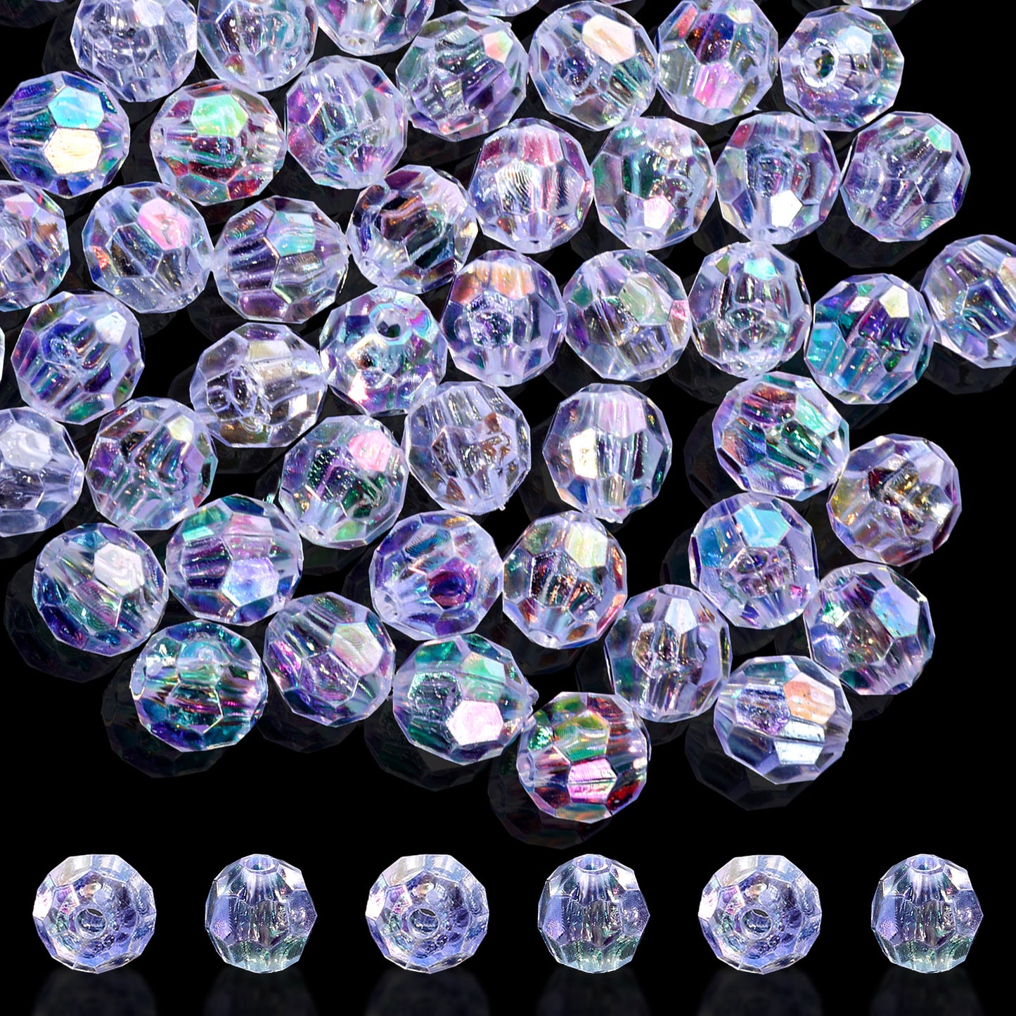Gjinxi 200 Pcs Crystal Glass Beads for Jewelry Making, 8mm Acrylic Faceted Round Crystal Beads Transparent AB Loose Spacer Craft Beads for Craft Necklace Bracelet Earring Bags Decoration