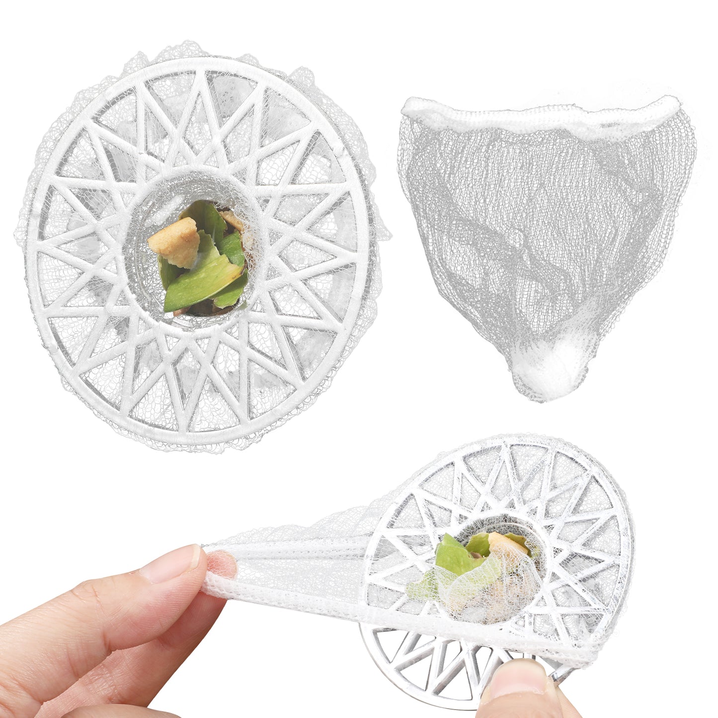 Hadnves 300 Pcs Disposable Sink Strainer Net Ultra-Fine Mesh Food Catcher Kitchen Drains Anti-Clog Filter Nets Elastic Universal Fit Bags for Collecting Leftovers Hair Debris Waste Garbage