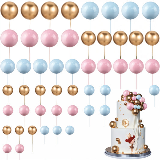50pcs Ball Cake Topper Sticks Mini Balloons Cupcake Topper DIY Cupcake Insert Topper Colorful Pearl Foam Balls Cake Decorations for Wedding Anniversary Party Favors Birthday Baking