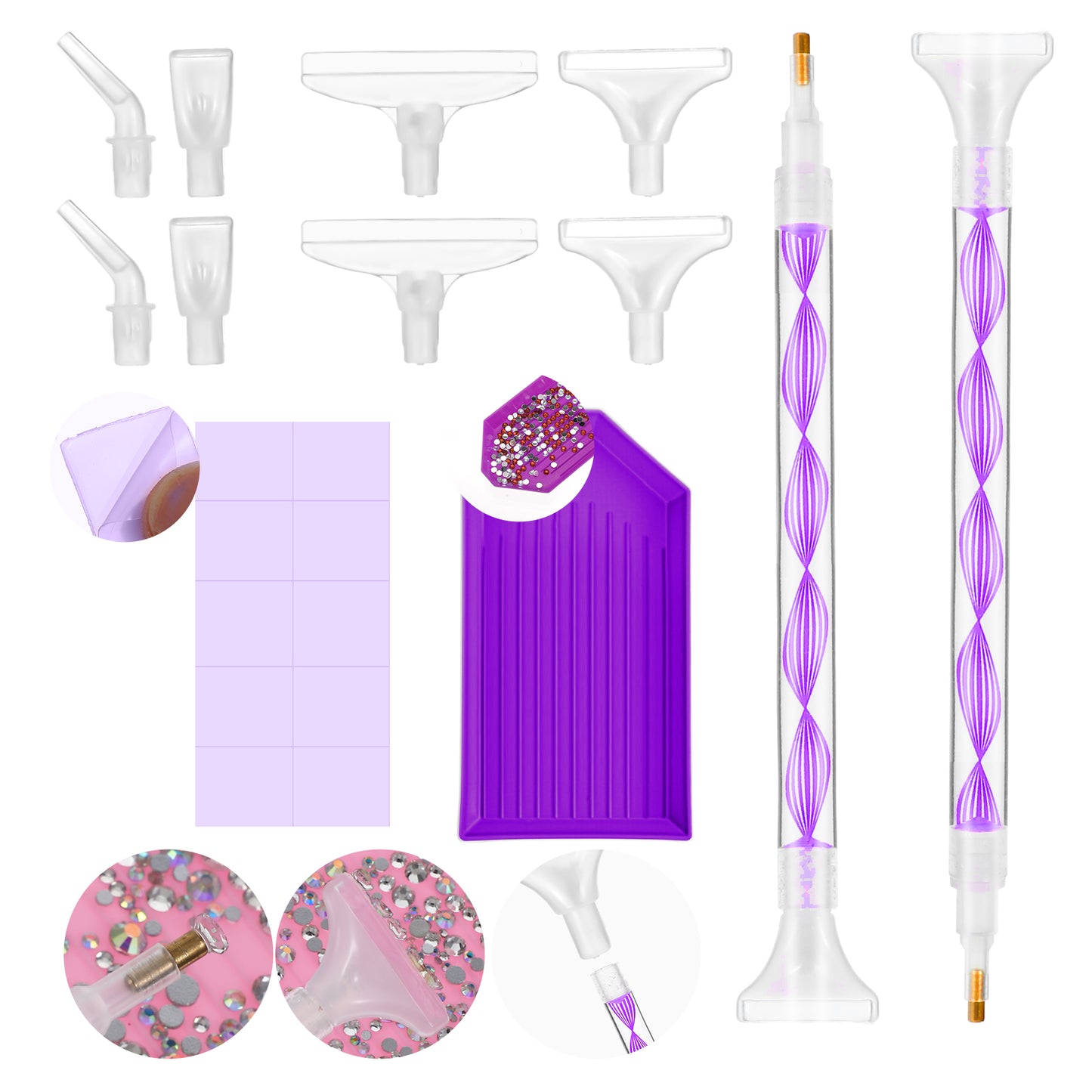 FNANJWQ Rhinestone Pickup Tool Set: 2 Pcs Rhinestone Picker Handles Dual-Ended Rhinestones Applicator Dotting Tool Pen Shiny Diamond Dot Drill Pen for DIY Home Nail Salon