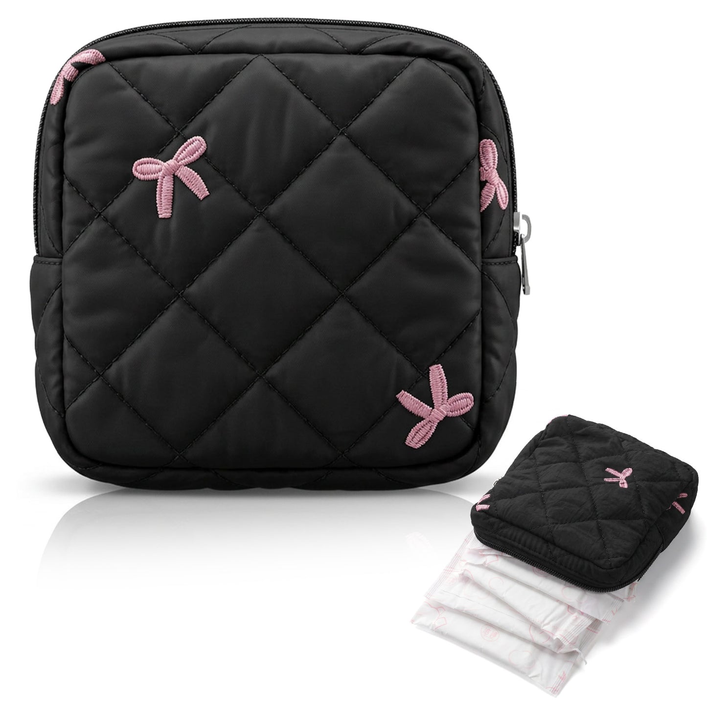 Portable Period Bags Sanitary Pad Storage Bag Tampon Pouch Holder Cute Bow Napkin Period Pouches for Women Girls Purse First Gifts