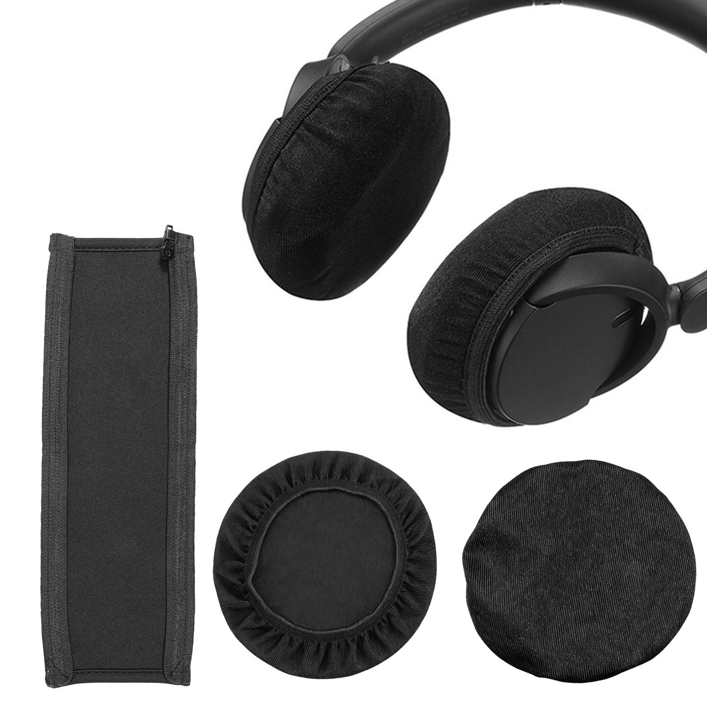 5Pcs Headphone Earpad Covers Headphone Sweat Mesh Headphones Covers Washable and Stretchable Ear Pads Protectors for Gym Libraries, Studying Gaming Fit 3.94" Ear Pads (Black)