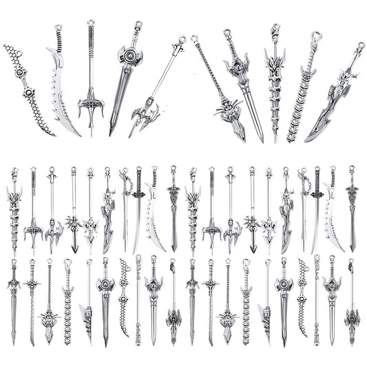 40 Pcs Antique Swords Bookmark Metal Vintage Knife Charms Silver Keychain Sword Pendants Mini Ancient Knife Accessory Gift for Book Lovers DIY Necklace Bracelet Crafting