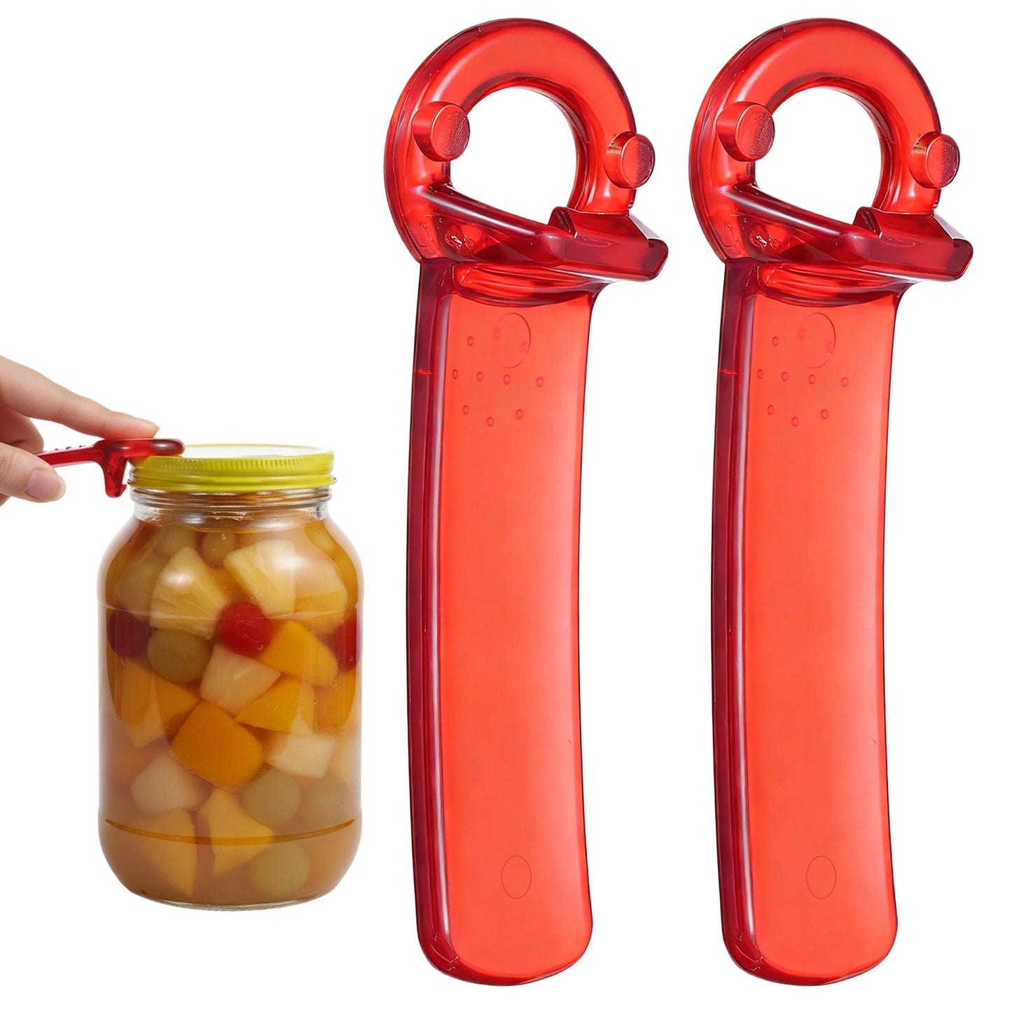 2Pcs Red Jar Opener Easy Grip Jar Opener Gripper Durable Plastic Jars Lid Openers Easy Use for Weak Hands Elderly 5.5."