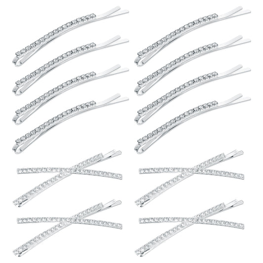 Rhinestone Bobby Pins Set of 12, Decorative Fancy Crystal Hair Clips, Metal X Shaped Barrettes, Sparkling Hair Accessories Bling Diamond Wedding Bridal Shower Hair Accessories for Women Ladies Girls