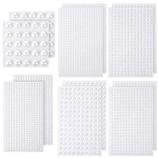 2204 pcs Self-Adhesive Pearl Stickers Flat Back Pearls for Crafts 8 Sheets Hair Pearls Stick On Decorative Pearl Gems for Hair Face Makeup Eye Nail Multiple Sizes 3mm/4mm/5mm/6mm/8mm/10mm