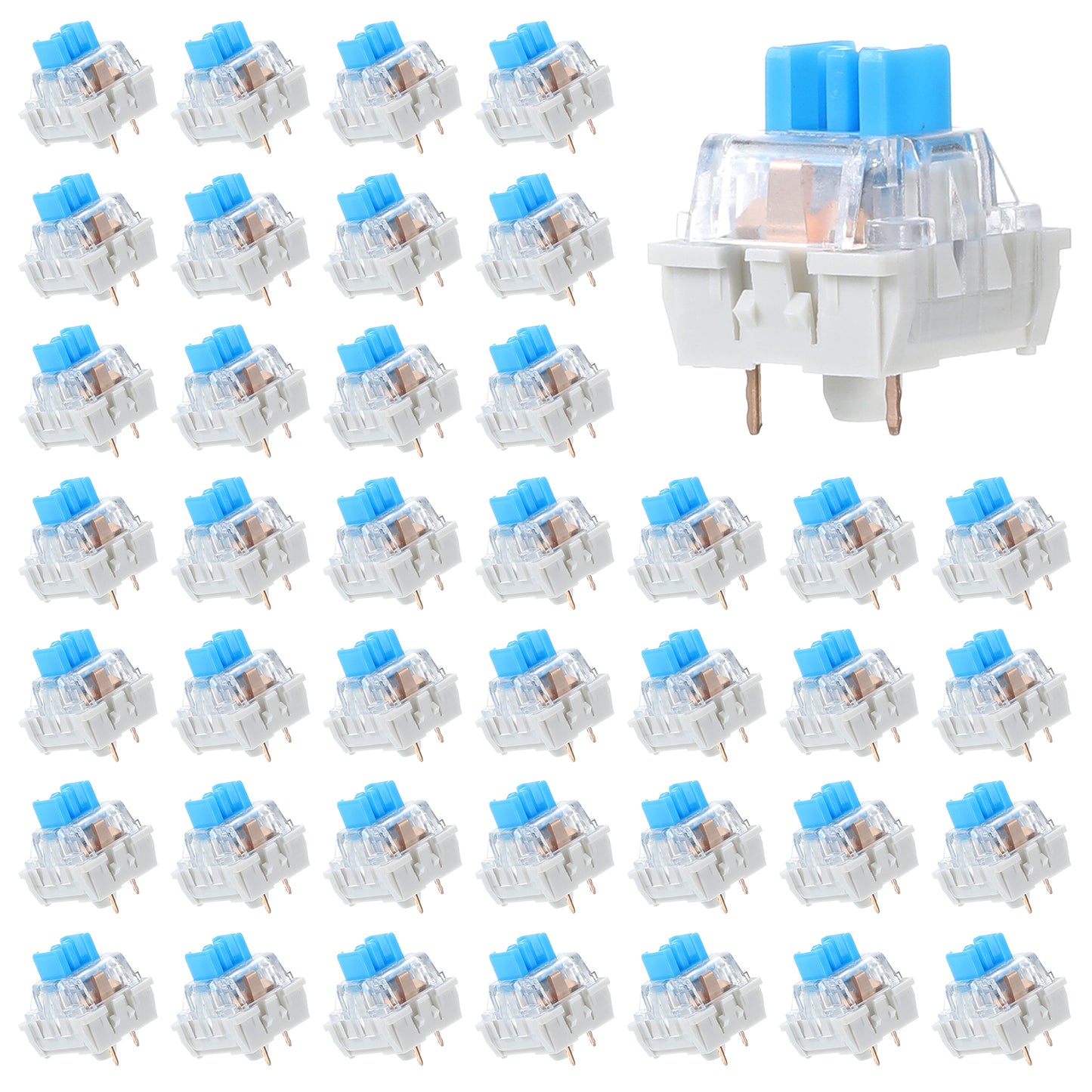 Qianyu 50 Pcs Keyboard Switches Mechanical Keyboard Clicker Replacement 3-Pin Blue Keyboards Keys Dustproof Switches for Gaming Keyboards Accurate Typing
