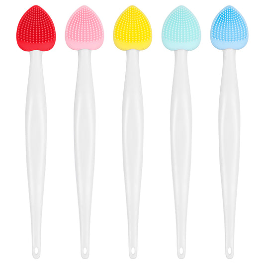 4Pcs Lip Scrub Brush Double-Sided Silicone Heart Lip Exfoliator Brushes Scrubber Tool Gentle Facial Cleaning Remove Dead Skin Tool Mini Gloss Applicators Makeup Kits for Smooth Soft Bright Men Women