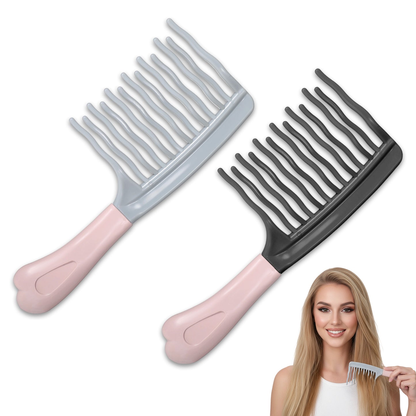 2 Pack Wide Tooth Comb for Curly Detangling Hair Brush with Double-layer Wavy Tooth Design Portable Travel Curl Comb for Adults Fluffy Hairdressing Styling Tool for Long Thick Dry Wet Hair