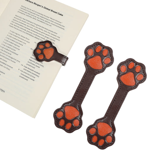 3Pcs Magnetic Leather Bookmarks for Reading, Cute Dog Paw Shape Magnet Bookmark Clip Personalized Vintage Magnetic Book Mark Gift Page Markers for Women Men Book Lovers Teachers Students
