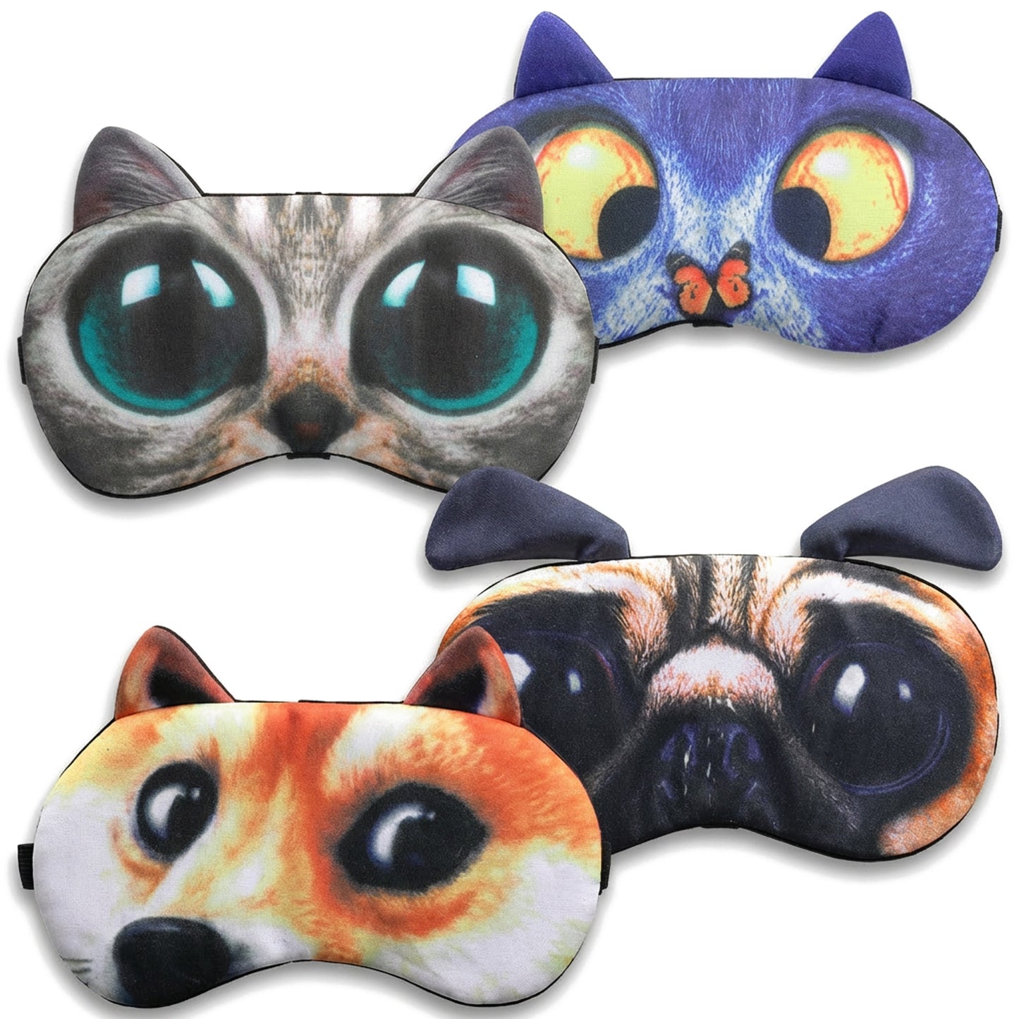 Qianyu 4 Pcs Funny Sleep Mask Cute Animal Blindfolds Soft Sleeping Eye Cover Travel Eyeshade with Adjustable Strap Cartoon Animal Nap Blindfolds forMen Women Party Game Plane Works Night Sleeping