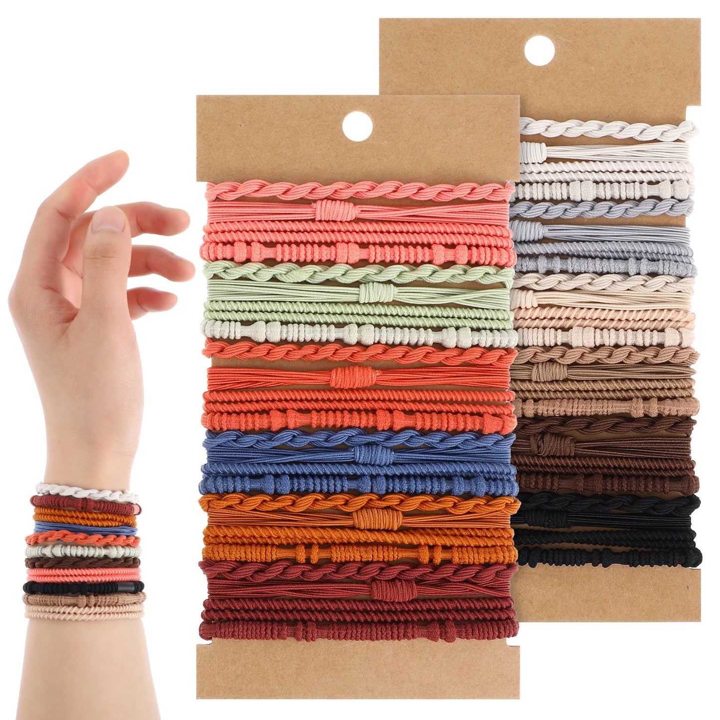 48 PCS Boho Hair Ties for Women Elastic Hair Tie Bracelets Soft Dual-Use Scrunchie Bracelet Ponytail Holders No Damage Hairs Accessories for Women Girls Thick Thin Long Curly