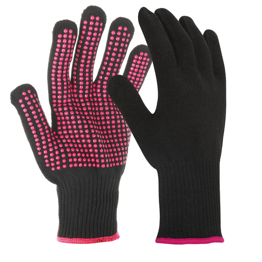 Dimeho 2 Pcs Professional Heat Resistant Glove Non Slip Silicone Bump, Heat Proof Glove Mitts for Hair Styling, Heat Blocking Work Gloves for Women Prevent Burns For Hair Styling Curling Iron Wand