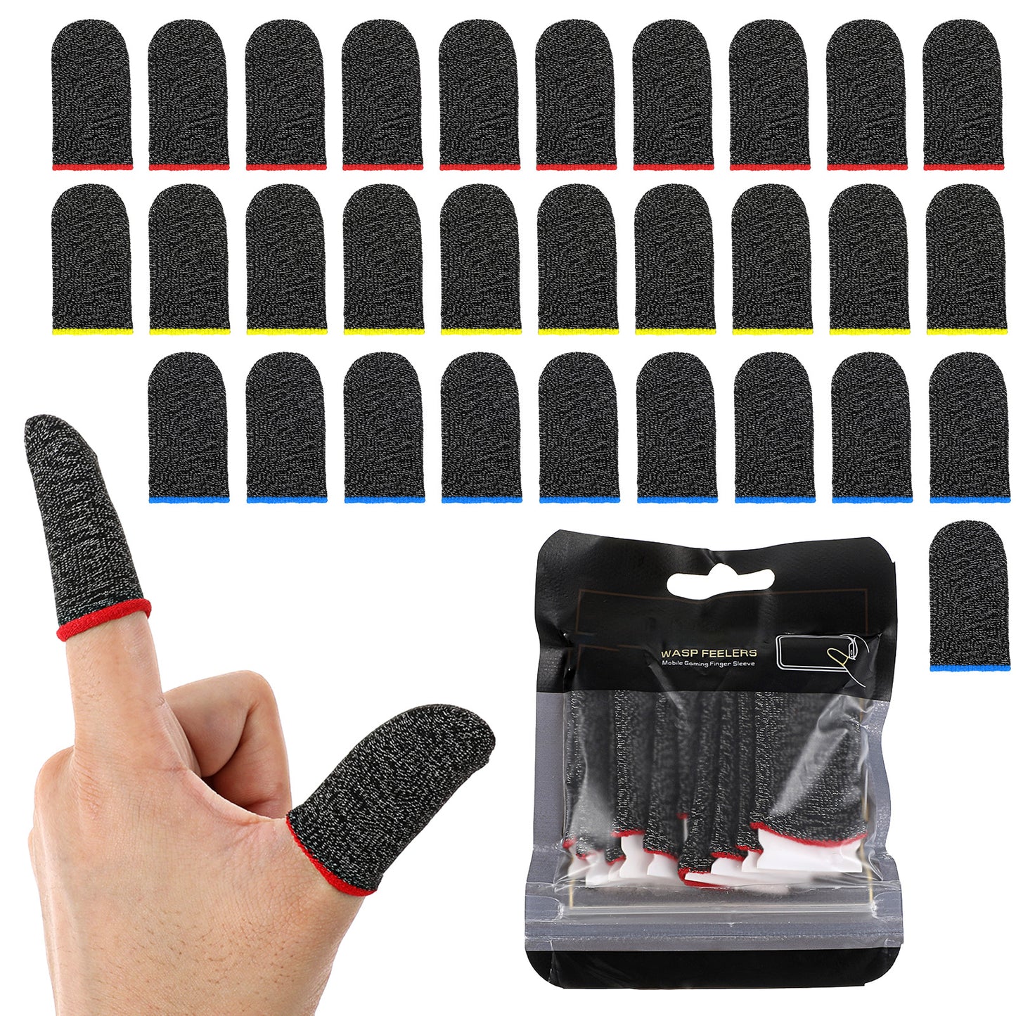 30 Pack Finger Sleeves for Mobile Gaming, Anti-Sweat Extremely Thin Gamer Thumb Sleeves, Silver Fiber Finger & Thumb Sleeves, Smooth Operation Finger Protectors, Suitable for All Touch Screen Devices