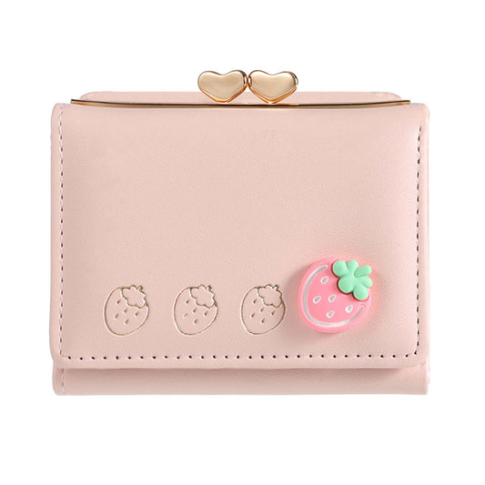 Qianyu Women Small Leather Baby Pink Wallet Card Holder Cute Bifold Pocket Compact PU Leather Wallet Card Holder with Coin Pocket and ID Window Mini Short Coin Purse for Women Girls Ladies