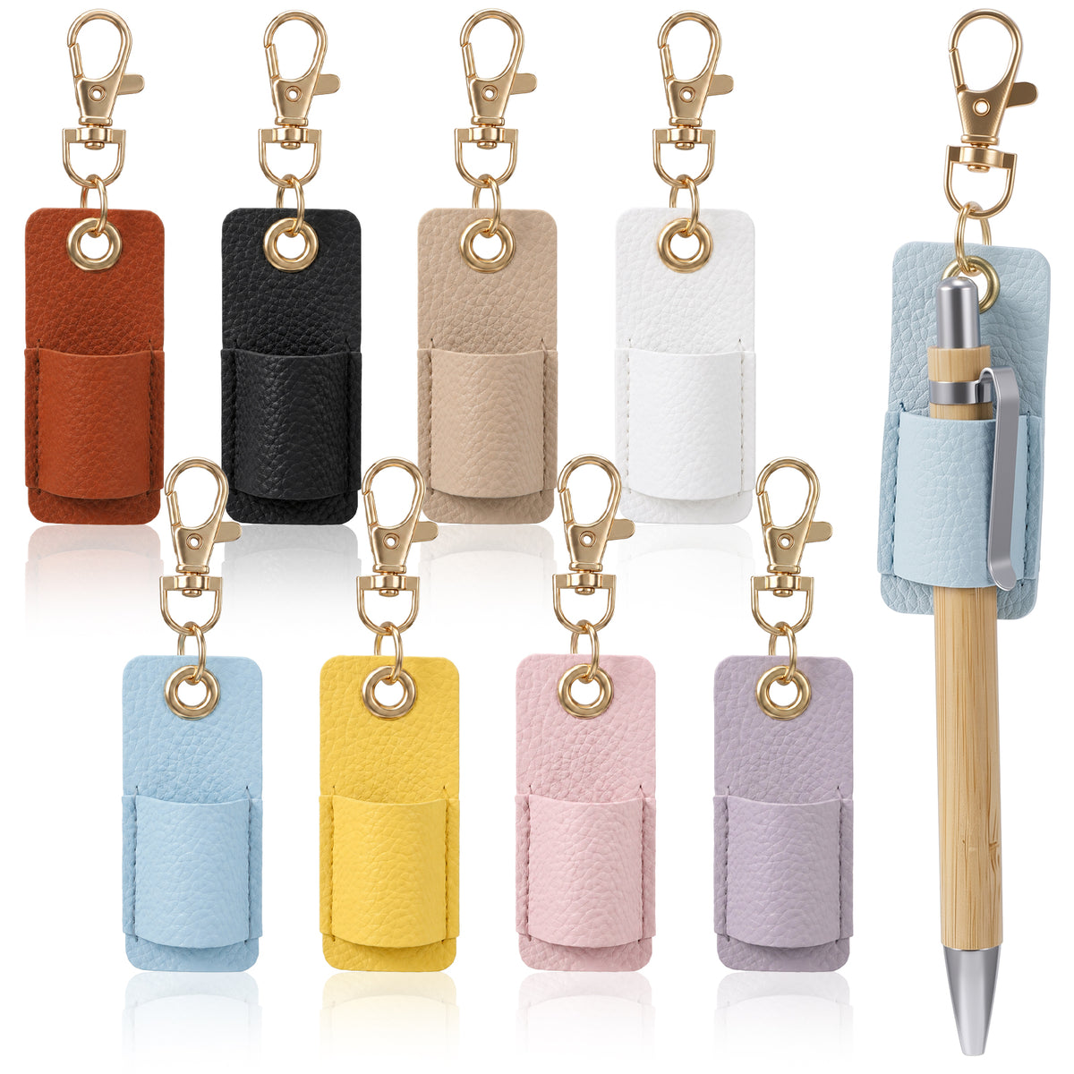 Leather Badge Holder with Lanyard,8 PCS ID Holder Leather for Work Lanyard