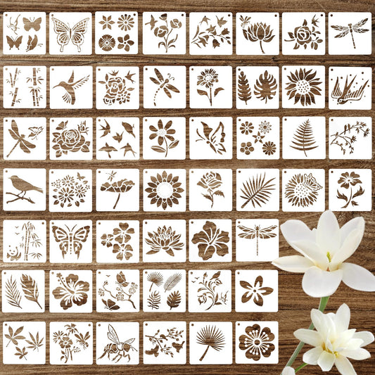 Sibba 50 Pcs Flower Painting Stencils 4Inch Reusable Drawing Aids Template Plastic Lettering Art Supplies Small DIY Crafts Pattern Spray Paint for Wood Rocks Canvas Fabric Glass Pottery Wall Paper