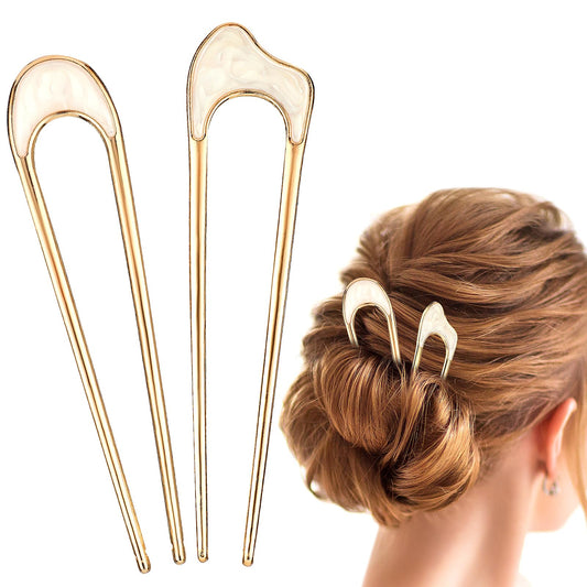 2 Pcs Metal U Shaped Hair Pins Vintage French Style Hair Fork Chignon Hair Grips Hair Pins for Buns Hair Styling Accessories for Women Girls All Hair Types