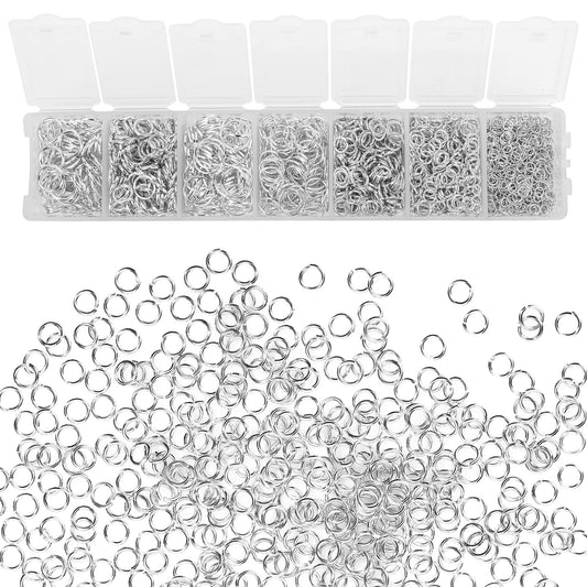Sibba 1500 Pcs Jump Rings Small Split Ring Silver Plated Jewelry Necklace Connectors Repair kit Single Loop Open Chain Links 7 Sizes DIY Charm Making Bracelet Arts Crafts Organization Box Set