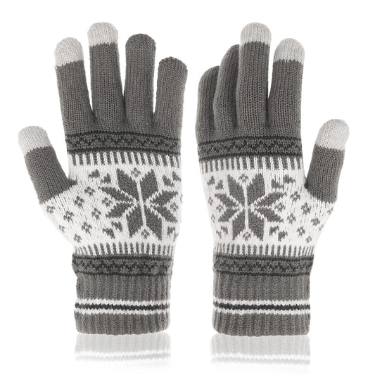WLLHYF 1 Pair Winter Touch Screen Gloves?Snow Flower Printing Winter Thick Knitted Gloves Texting Mittens Warm Touchscreen Mittens for Women Men Christmas Gifts