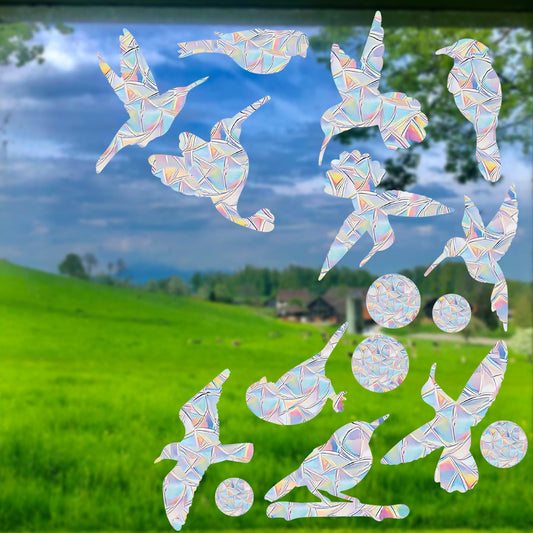 48 PCS Birds Static Window Clings Clear Vinyl Bird Window Stickers Non-Adhesive Anti-Collision Decals Rainbow Sun Catcher Hummingbird Stickers to Save Bird Strikes No Glue Required