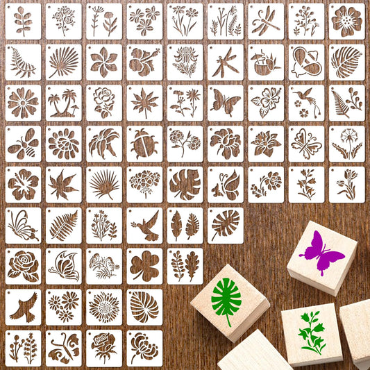 Dimeho 64Pcs Flower Stencils for Painting, 3 Inch Wildflower Stencils for Crafts Reusable Floral Leaf Painting Stencil Plastic Drawing Templates for Painting on Wood Canvas Fabric Wall DIY Home Decor