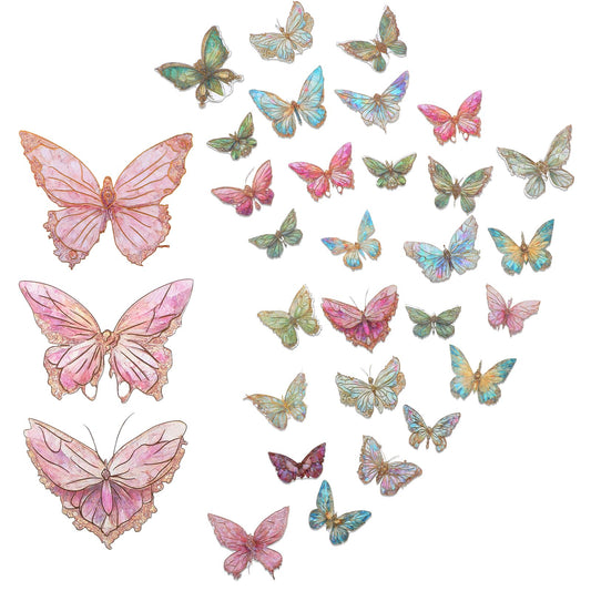 80PCS Butterfly Stickers Set Holographic Glitter Butterfly Stickers Ice Crystals Transparent Resin Waterproof Stickers Decals Phone Shiny Stickers for Scrapbooking Water Bottles Laptop Journaling