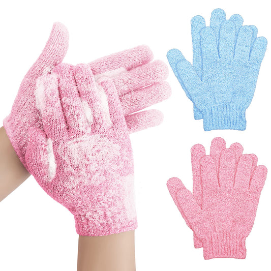 Sibba Exfoliating Gloves, 2 Pairs Natural Loofah Shower Scrub Gloves for Body Face, Dead Skin Remover Double Sided Bath Gloves for Women Men