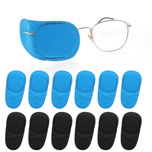 Dimeho 12Pcs Eye Patches for Glasses, Reusable Medical Soft Eye Patch for Adult Kids Left Right Eye for Lazy Eye Amblyopia Strabismus and After Surgery (Black+Blue)