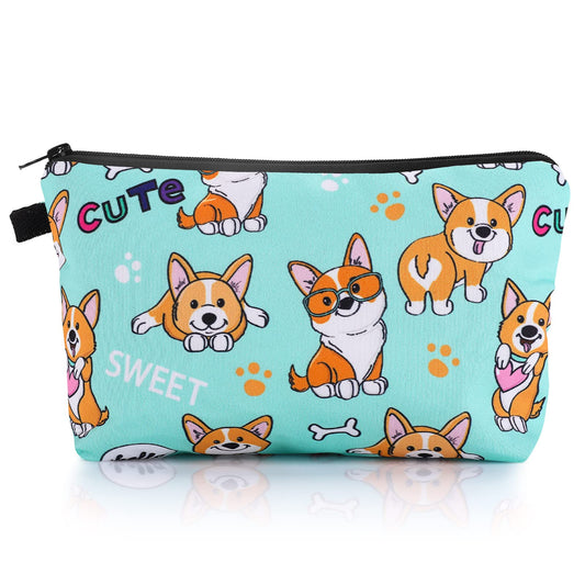 Sibba Canvas Cosmetic Make Up Bag Handbag Mini Pouch Purse Zipper Pencil Case Toiletry Organizer Storage Pockets Beauty Makeup Travelling Accessory for Woman Girls (Dog Pattern)