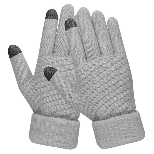 Sibba Women's Winter Touchscreen Gloves, Warm Wool Lined Gloves, Thermal Knitted Stretchy Cuff Mittens for Cycling Running Driving Riding Outdoor(White)