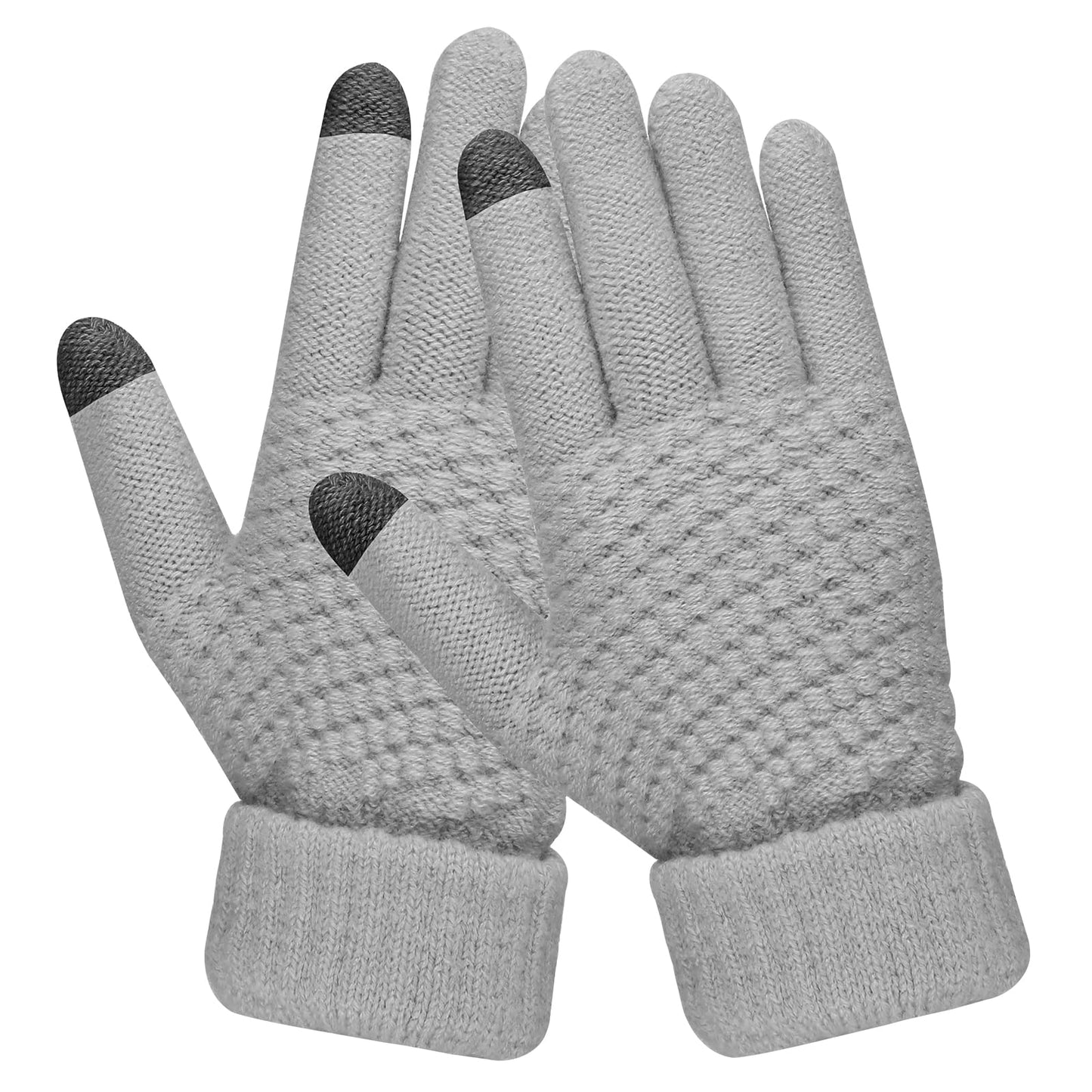 Sibba Women's Winter Touchscreen Gloves, Warm Wool Lined Gloves, Thermal Knitted Stretchy Cuff Mittens for Cycling Running Driving Riding Outdoor(White)