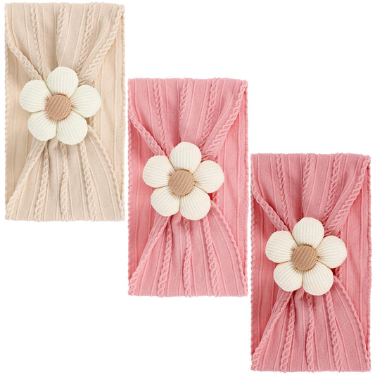 Sibba Baby Girl Headbands Flower 3 Pcs Stretchy Hairbands Cute Hair Bows Handmade Hair Accessories Ribbon Boho Headwear Non Slip Wide Girls Knotted Head Band Womens Gifts Headpiece