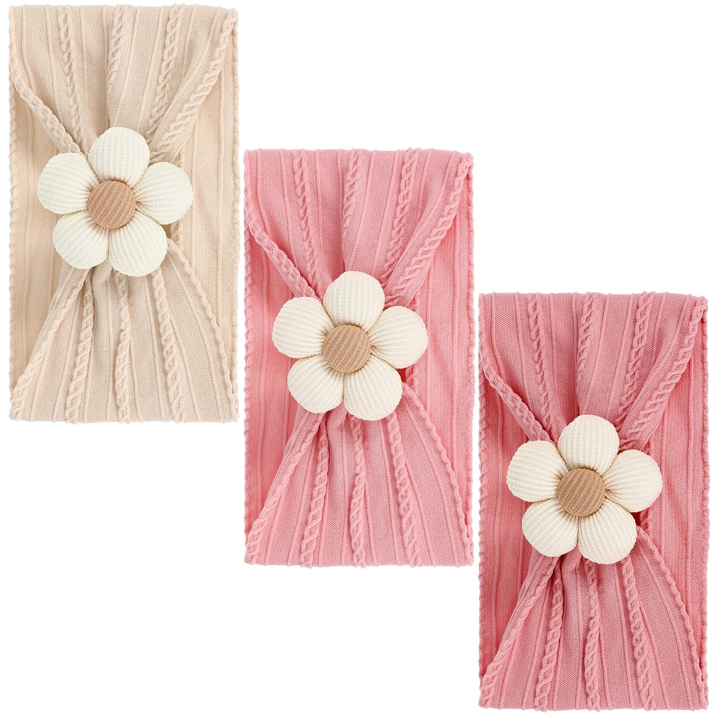 Sibba Baby Girl Headbands Flower 3 Pcs Stretchy Hairbands Cute Hair Bows Handmade Hair Accessories Ribbon Boho Headwear Non Slip Wide Girls Knotted Head Band Womens Gifts Headpiece