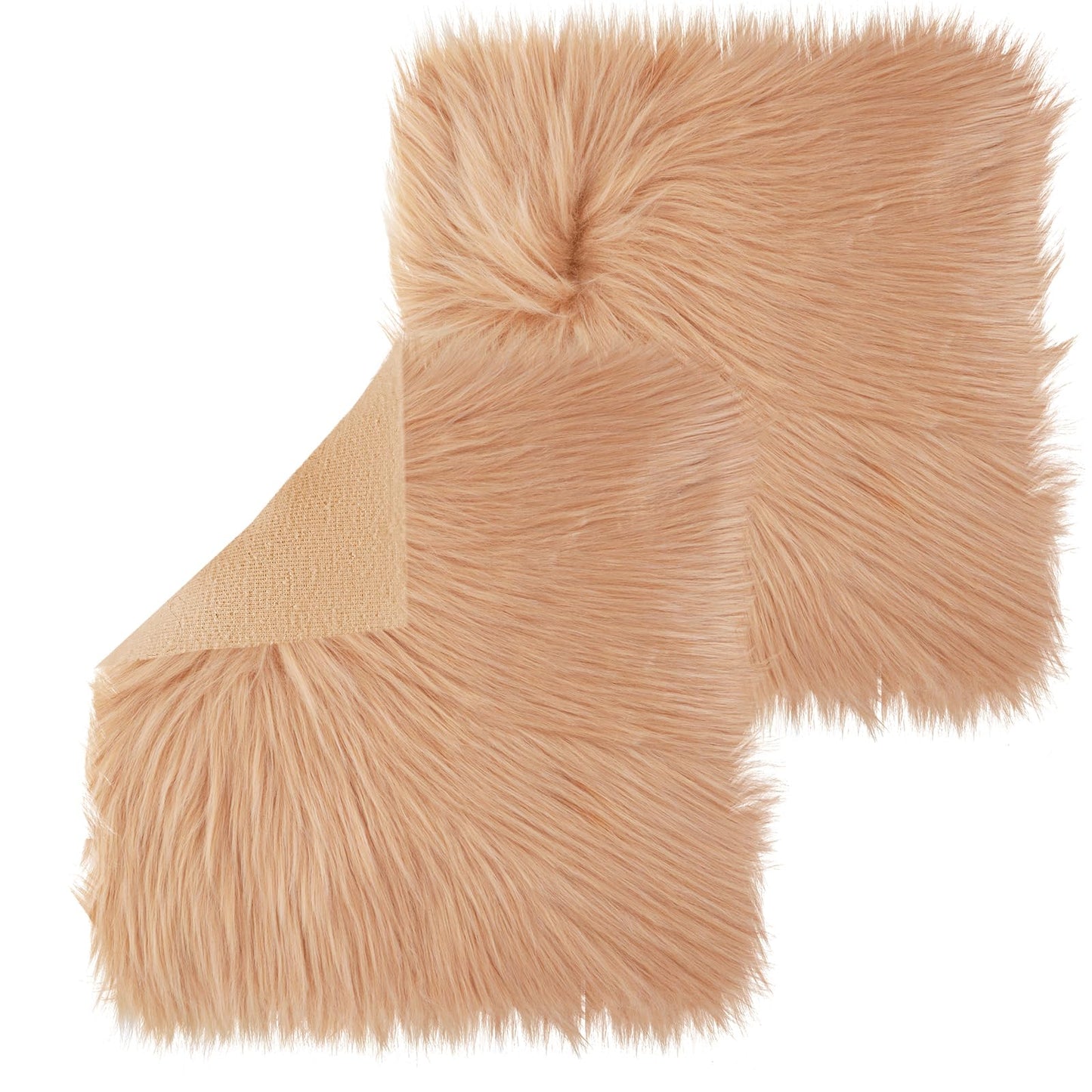 Sibba Fur Faux Locker Fabric Rug Polyester Yard Pre Cut Artificial Craft Costume Double Side Square Crafting Strips Liners Set Plush Precut Fluffy Cloth Photography Cosplay Outdoor(Khaki,25 cm)
