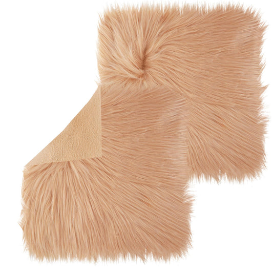 Sibba Fur Faux Locker Fabric Rug Polyester Yard Pre Cut Artificial Craft Costume Double Side Square Crafting Strips Liners Set Plush Precut Fluffy Cloth Photography Cosplay Outdoor(Khaki,25 cm)